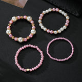 Pink & Pearl Stackable Beaded Bracelet Set