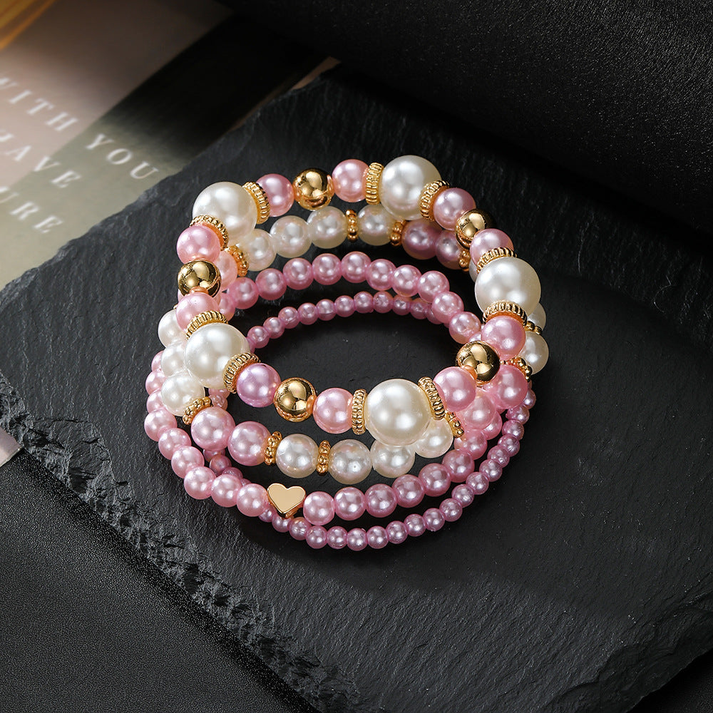 Pink & Pearl Stackable Beaded Bracelet Set