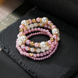 Pink & Pearl Stackable Beaded Bracelet Set