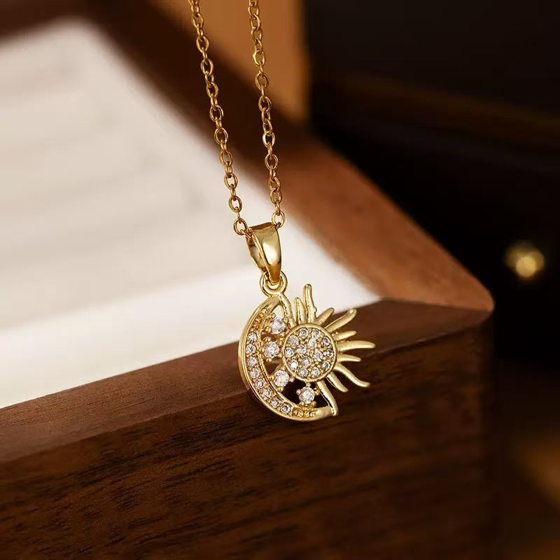 Crystal Sun & Moon Silver Pendant Necklace