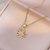 Crystal Sun & Moon Silver Pendant Necklace
