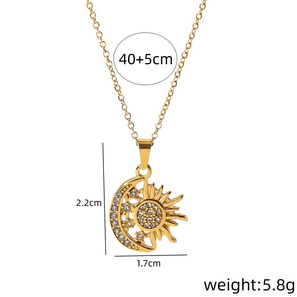 Crystal Sun & Moon Silver Pendant Necklace