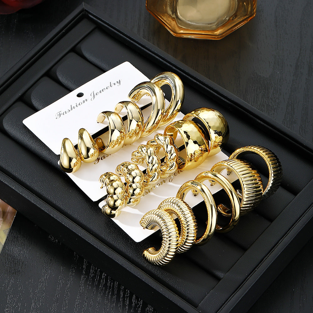 Gold Tone Hoop Earring Set