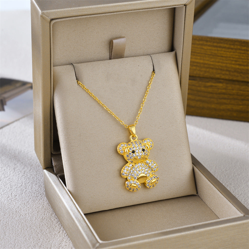 Crystal Teddy Bear Charm Necklace