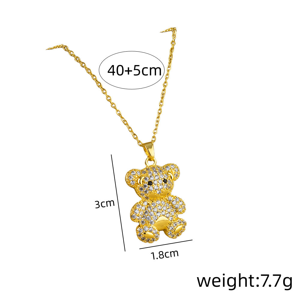 Crystal Teddy Bear Charm Necklace