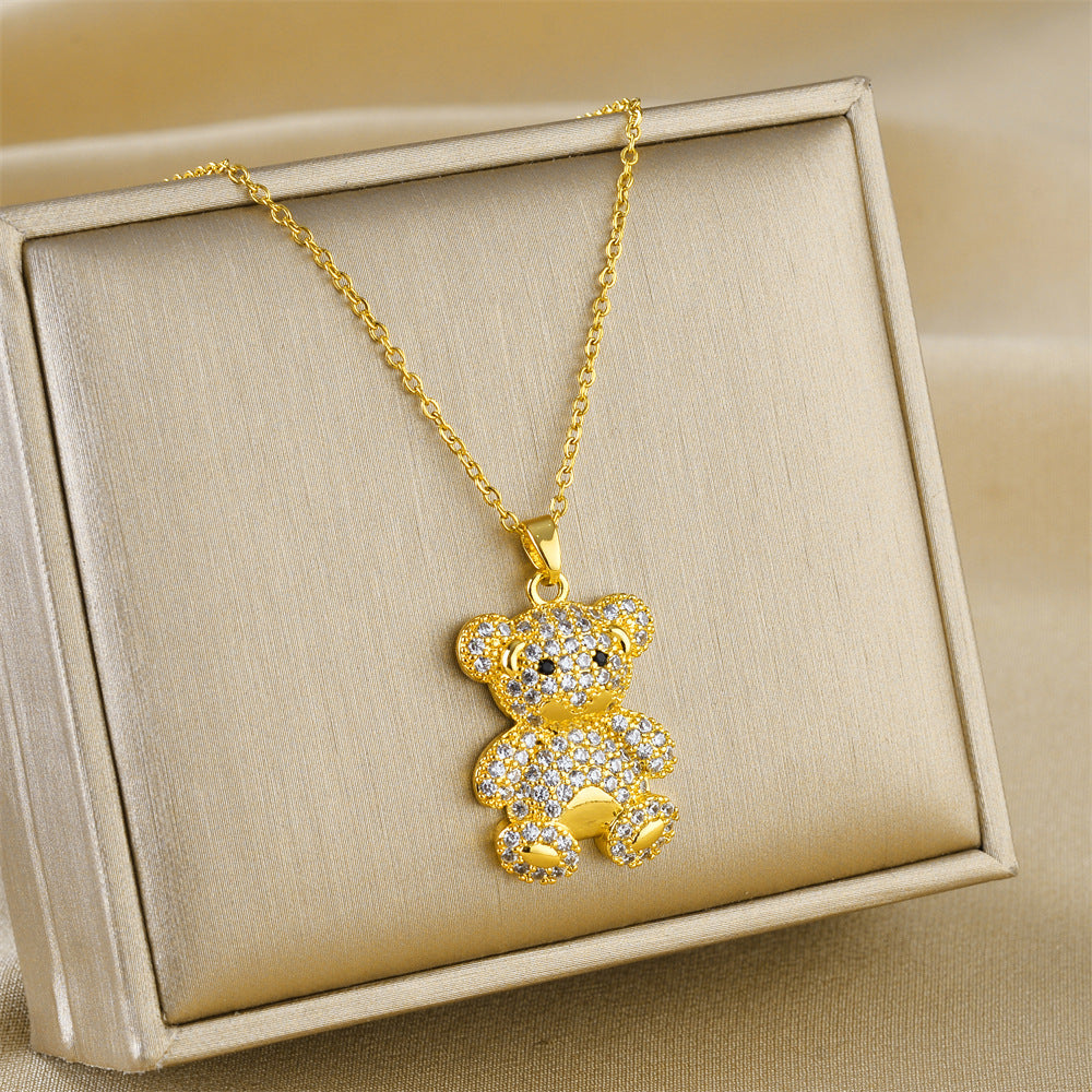 Crystal Teddy Bear Charm Necklace