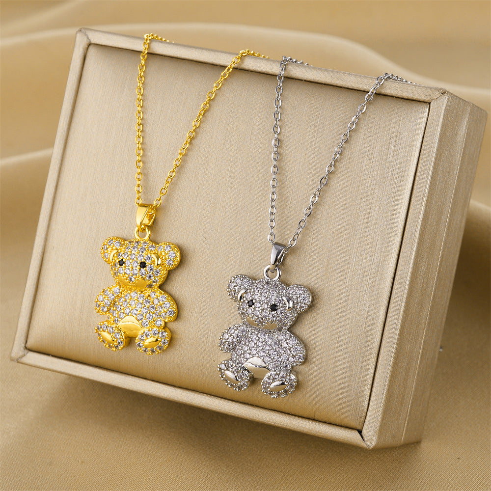 Crystal Teddy Bear Charm Necklace