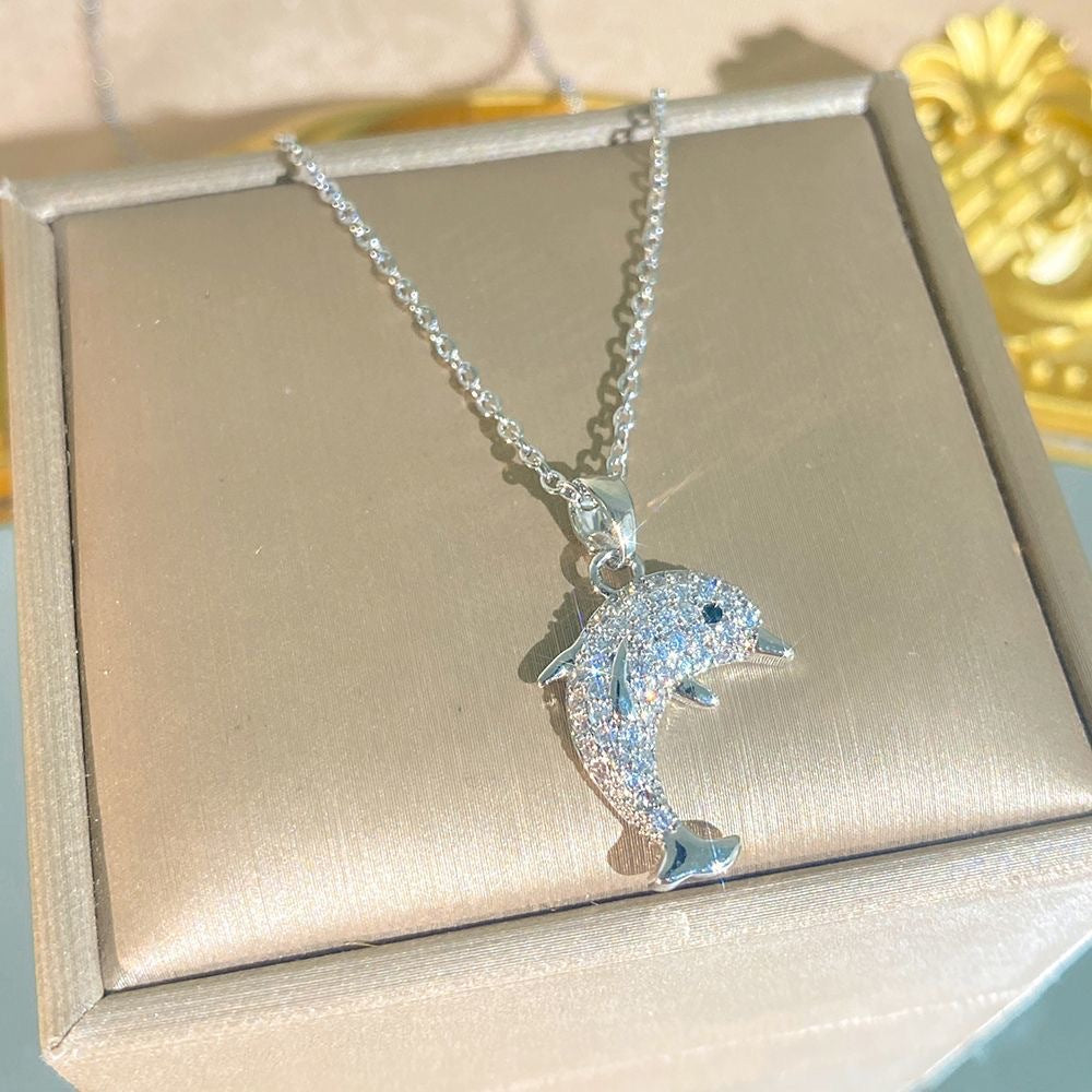 Silver Crystal Dolphin Pendant