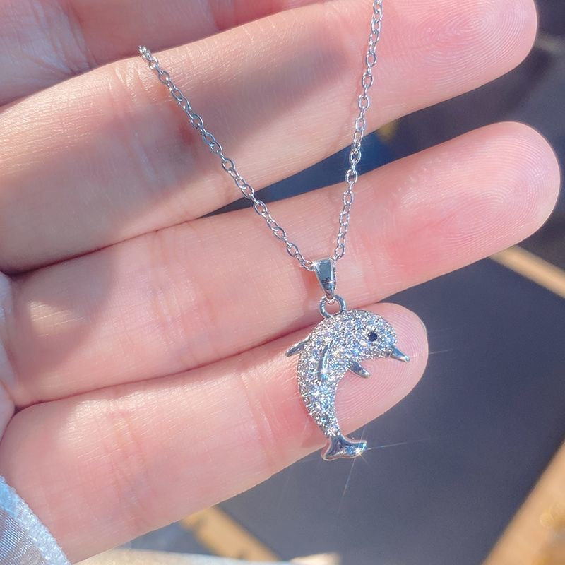 Silver Crystal Dolphin Pendant