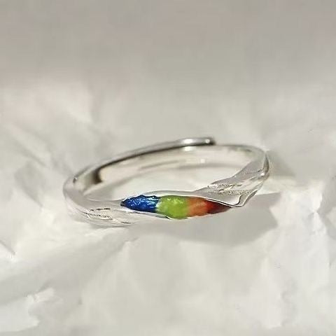 Adjustable Rainbow Crystal Open Ring for Women