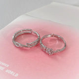 Adjustable Silver Floral Couple Rings Set Women