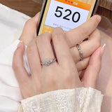 Adjustable Silver Floral Couple Rings Set Women