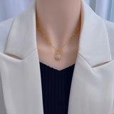 Teardrop Opal Rhinestone Tulip Pendant Necklace