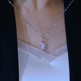Teardrop Opal Rhinestone Tulip Pendant Necklace