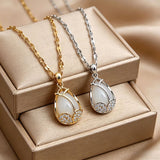 Teardrop Opal Rhinestone Tulip Pendant Necklace