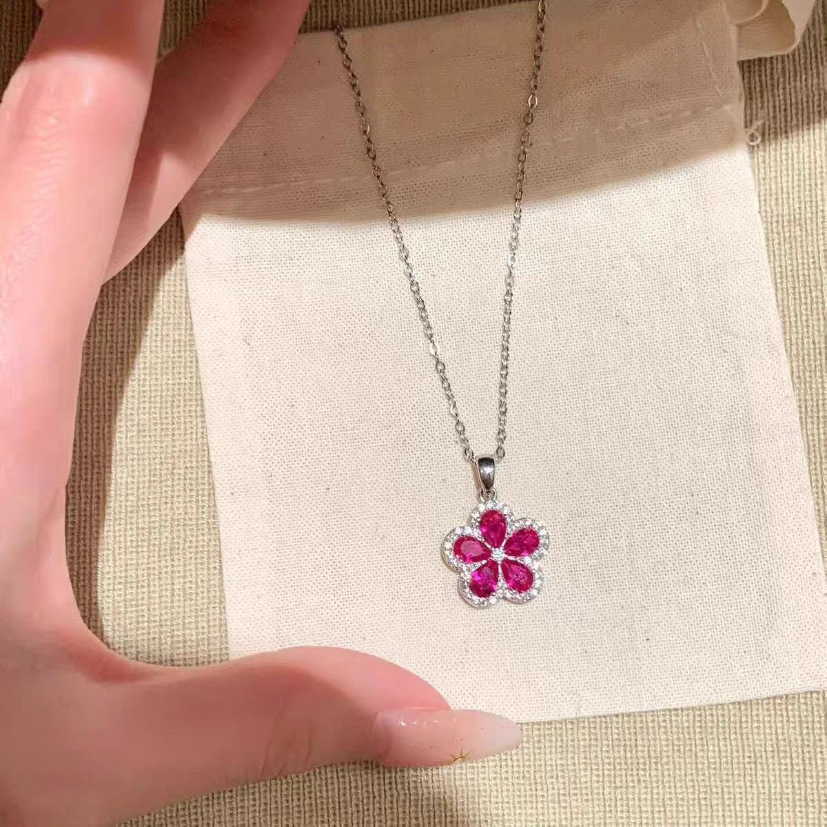 Crystal Flower Pendant Necklace for Women Elegant