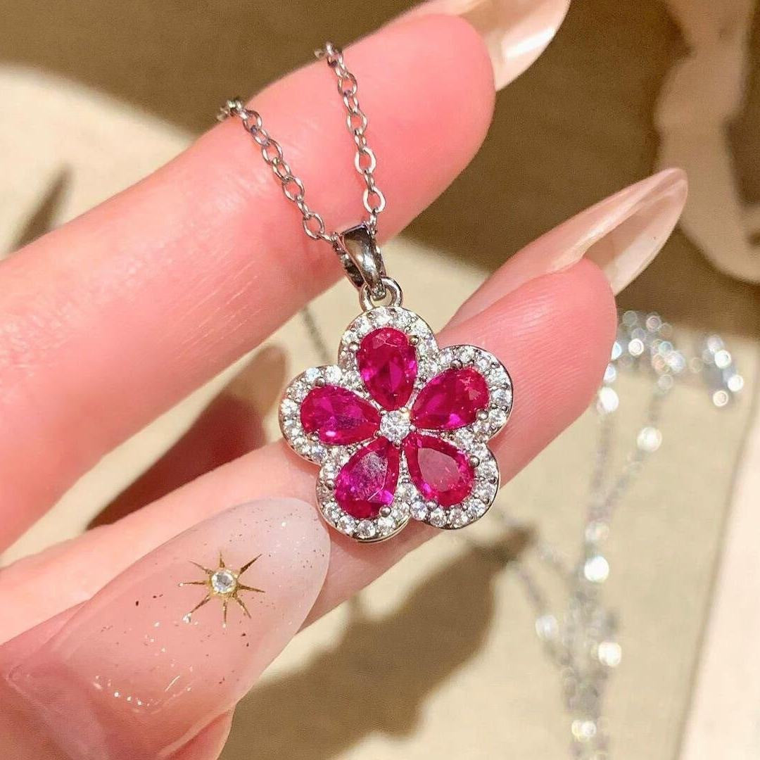 Crystal Flower Pendant Necklace for Women Elegant