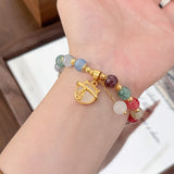 Multicolor Crackle Bead Charm Bracelet with Gold Accent