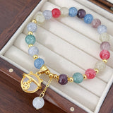 Multicolor Crackle Bead Charm Bracelet with Gold Accent
