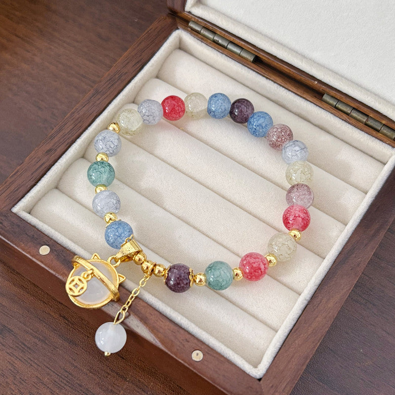 Multicolor Crackle Bead Charm Bracelet with Gold Accent