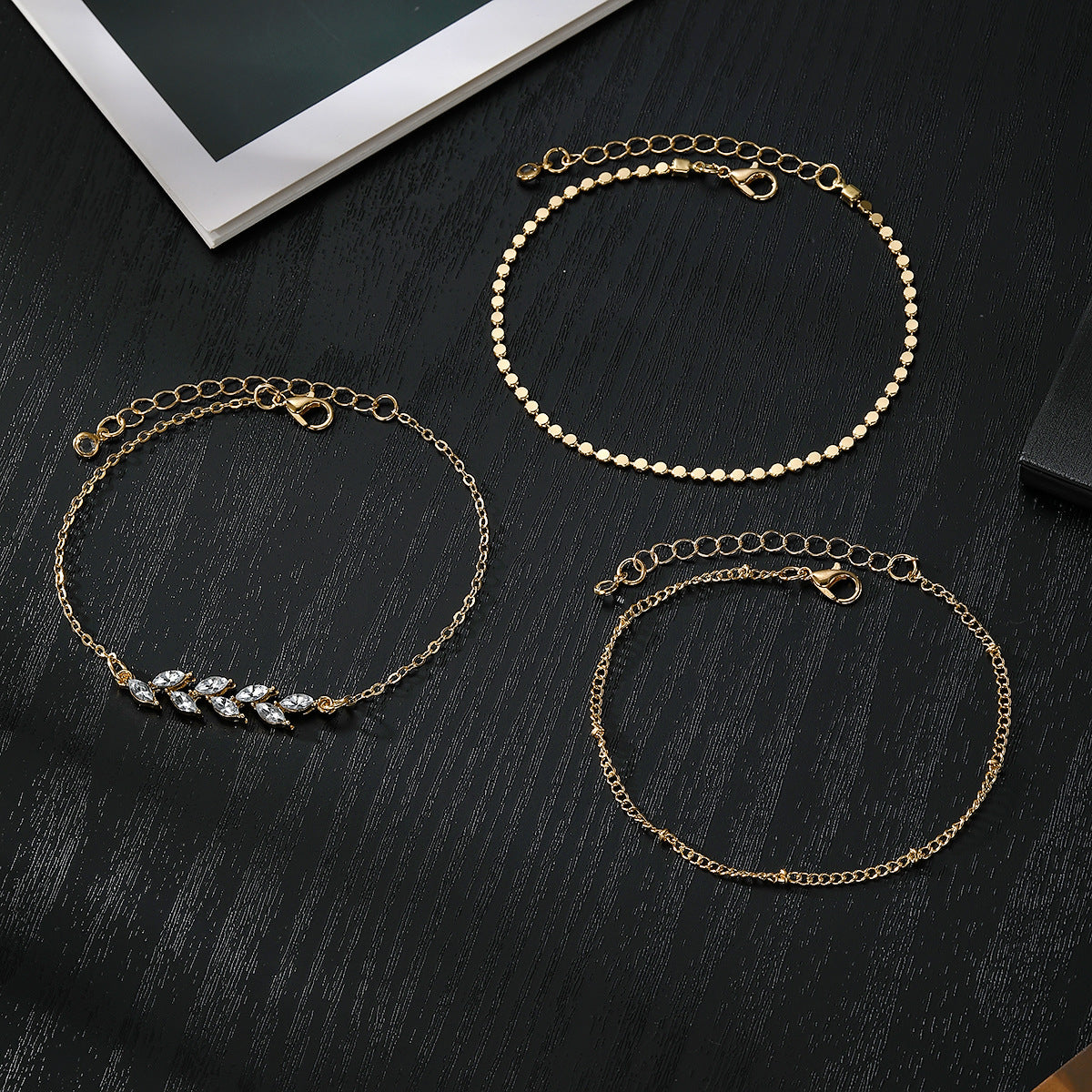 Women's Gold-Tone Crystal Leaf Bracelet Set