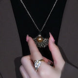 Women's Fan Pearl Crystal Pendant Necklace
