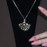 Women's Fan Pearl Crystal Pendant Necklace