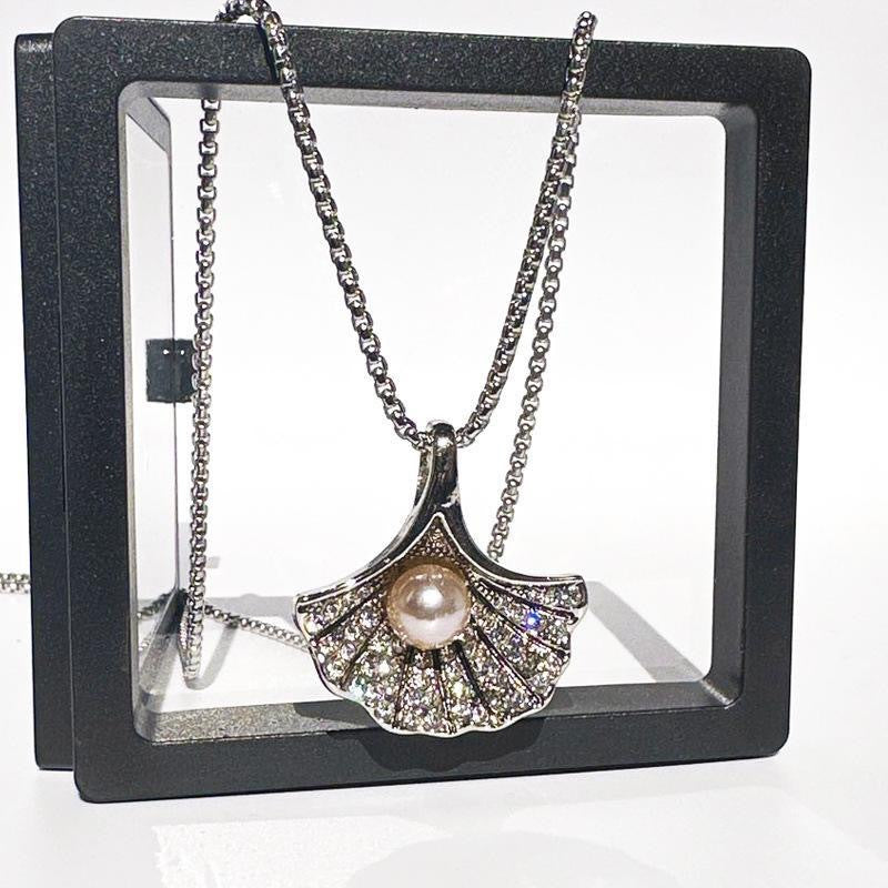 Women's Fan Pearl Crystal Pendant Necklace