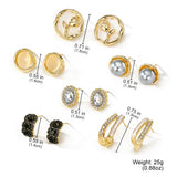 Women's Vintage Pearl Rhinestone Stud Earrings Set