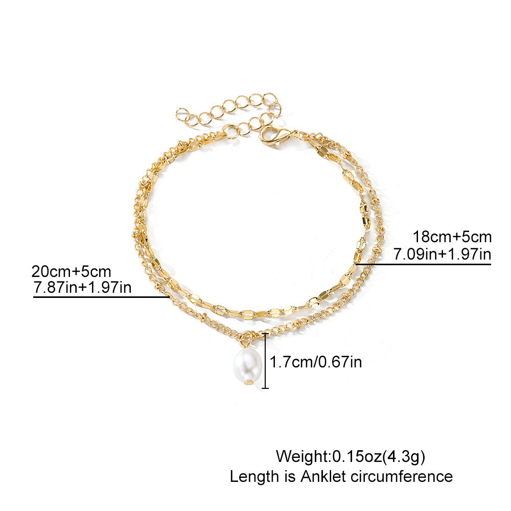 Gold Layered Chain Pearl Anklet Bracelet