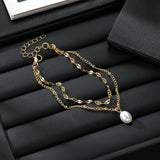 Gold Layered Chain Pearl Anklet Bracelet