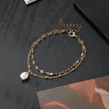 Gold Layered Chain Pearl Anklet Bracelet