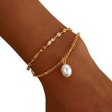 Gold Layered Chain Pearl Anklet Bracelet