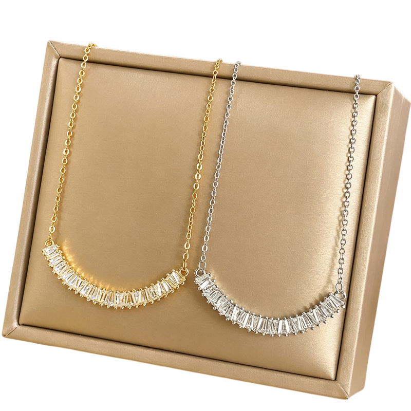 Women's Baguette Crystal Bar Pendant Necklace