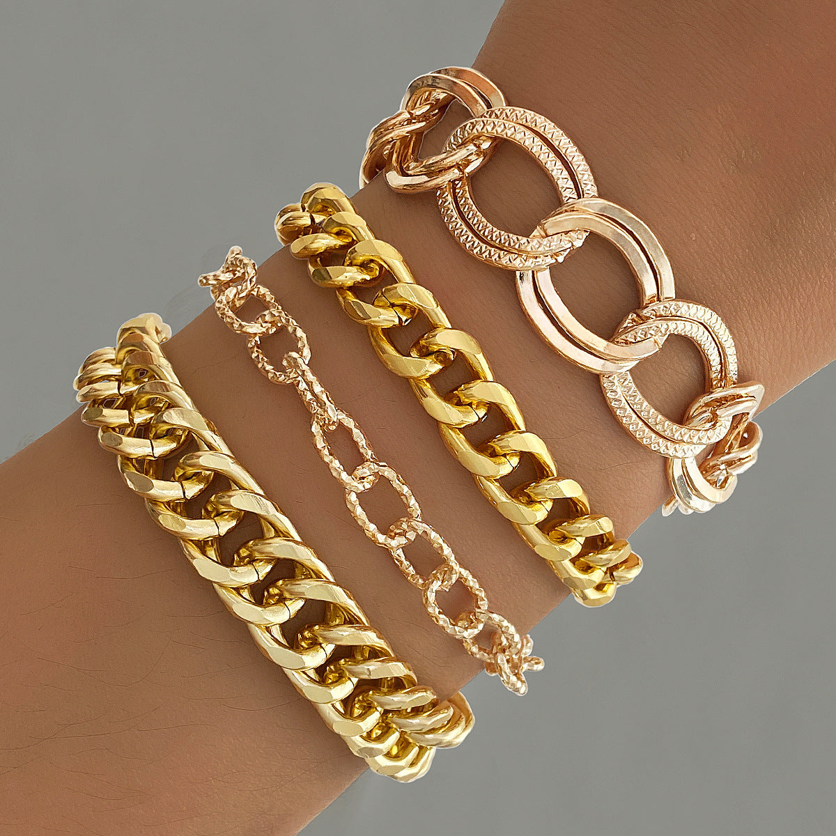Gold Chain Link Bracelet Set