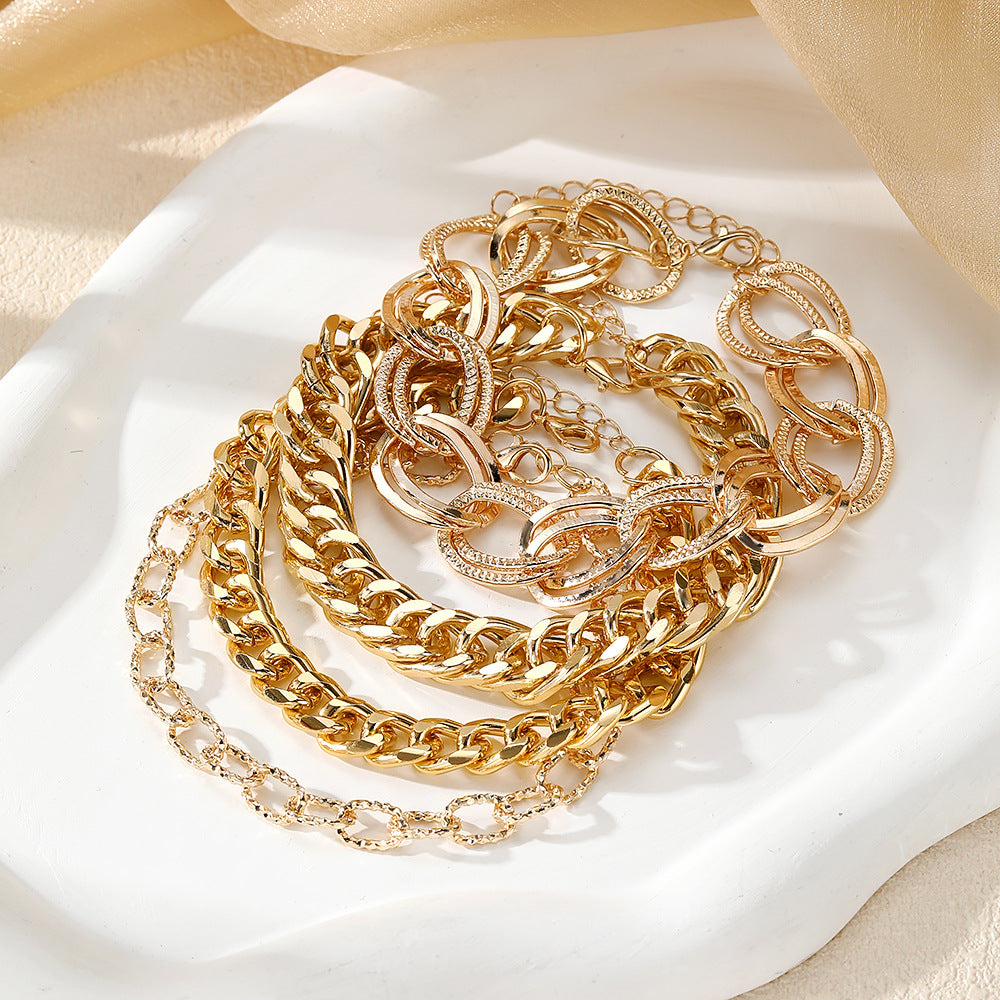 Gold Chain Link Bracelet Set