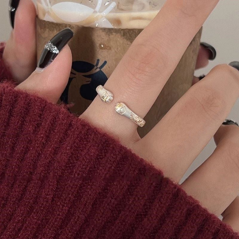 Adjustable Paw Print Open Band Fashion Ring