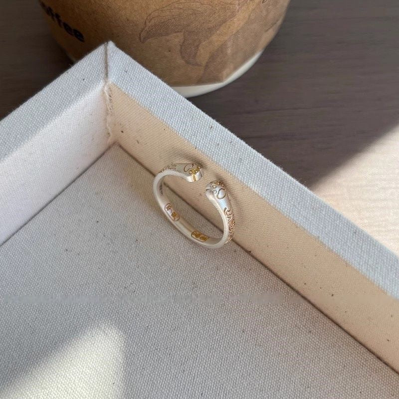 Adjustable Paw Print Open Band Fashion Ring
