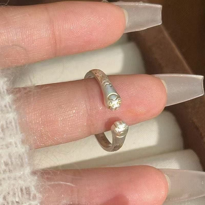 Adjustable Paw Print Open Band Fashion Ring