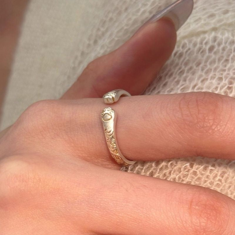 Adjustable Paw Print Open Band Fashion Ring