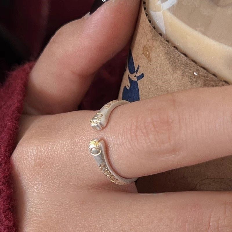 Adjustable Paw Print Open Band Fashion Ring