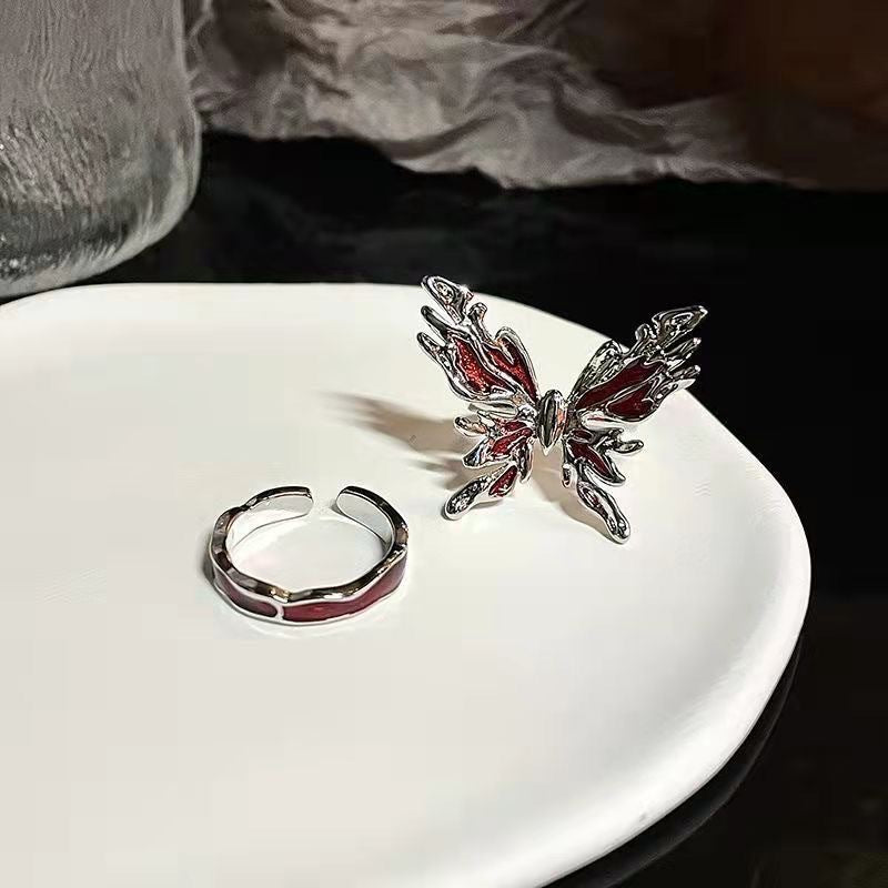 Gothic Red Butterfly Adjustable Statement Ring