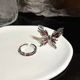 Gothic Red Butterfly Adjustable Statement Ring