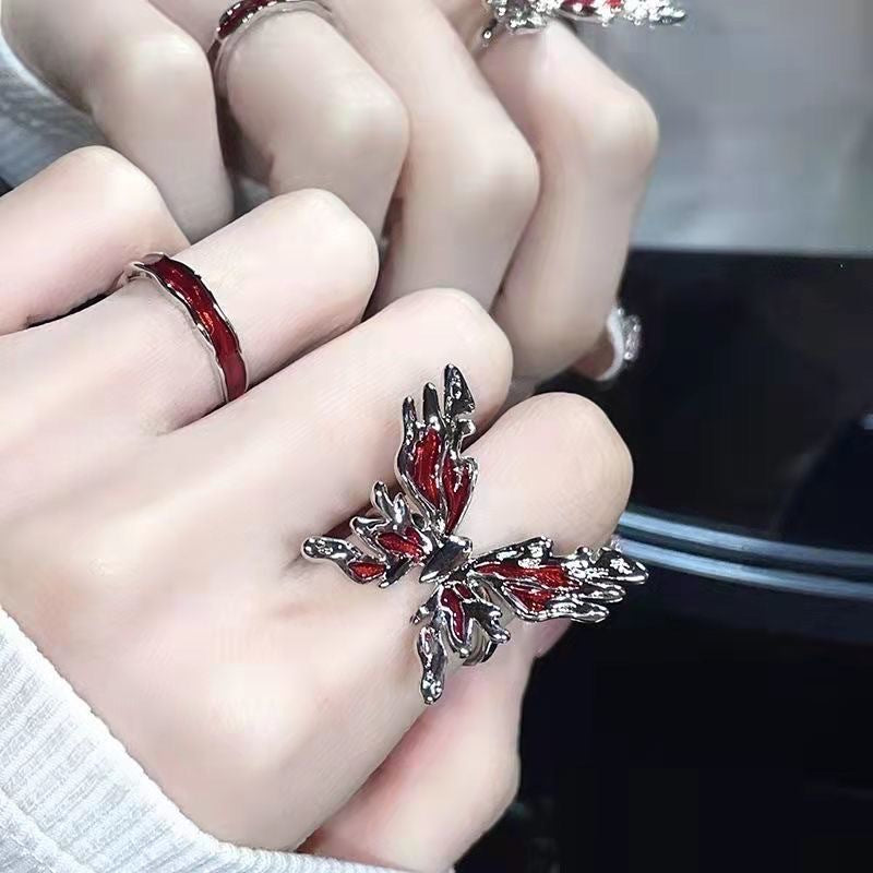 Gothic Red Butterfly Adjustable Statement Ring