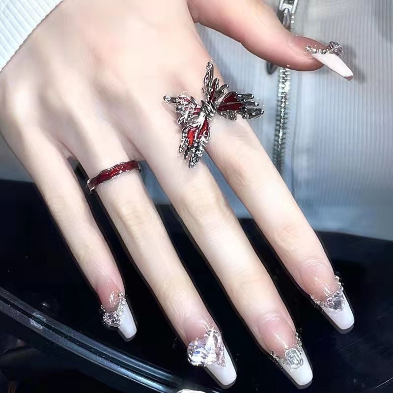 Gothic Red Butterfly Adjustable Statement Ring
