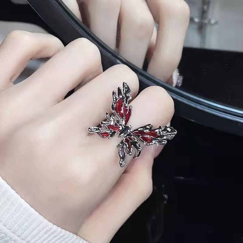 Gothic Red Butterfly Adjustable Statement Ring