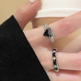 Black Heart Rhinestone Ring Set for Women Fashion