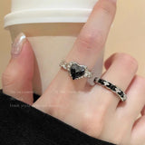 Black Heart Rhinestone Ring Set for Women Fashion
