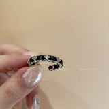 Black Heart Rhinestone Ring Set for Women Fashion
