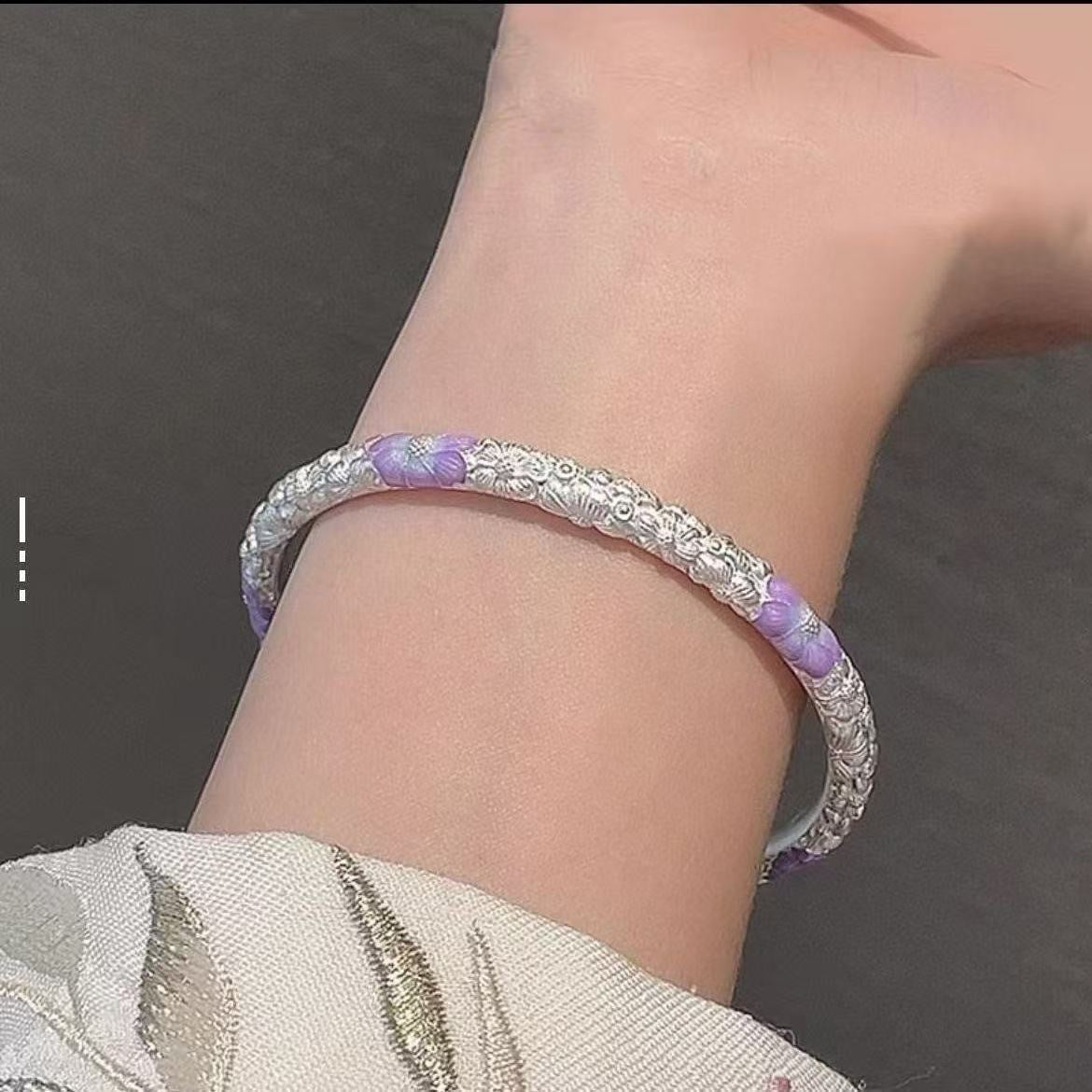 Silver & Lavender Floral Bangle Set